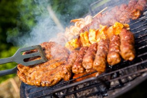 Barbecue, kebab from beef meat on the grill