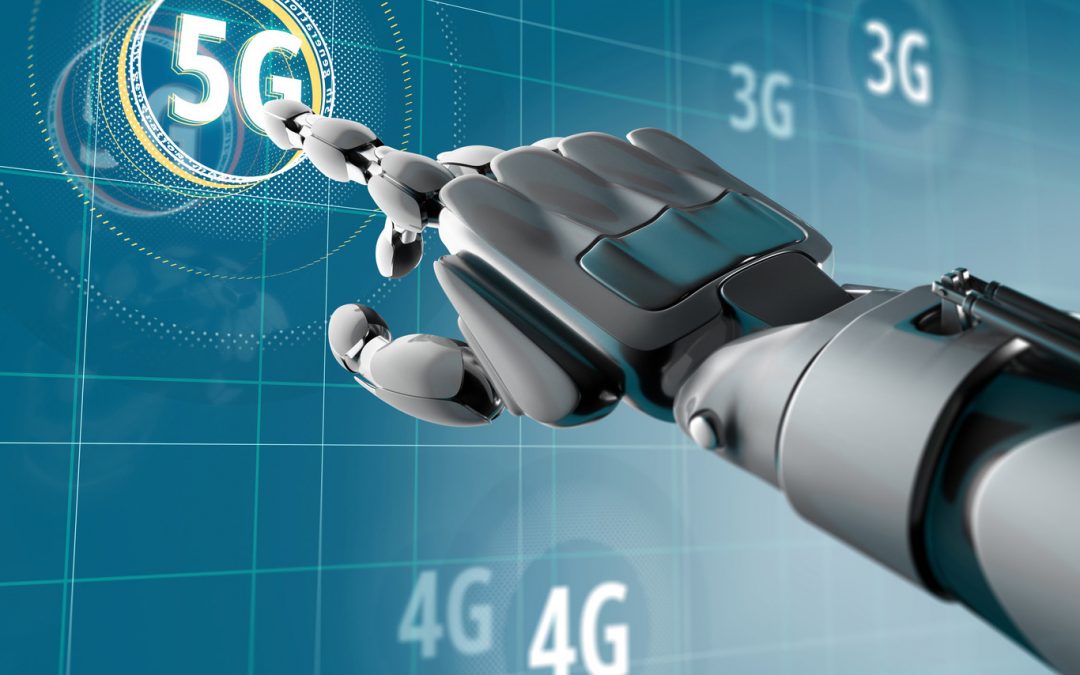 The Future of 5G is Now | Robotic hand points to a lit-up 5G symbol