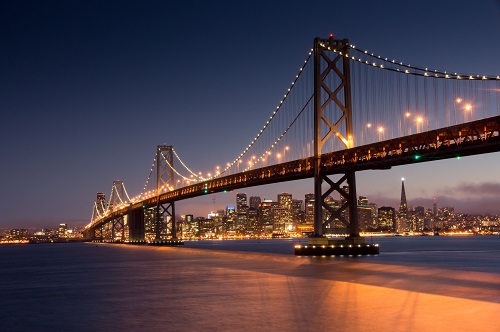 Why businesses measure GHG emissions | Golden Gate Bridge at night | Cost Control Associates